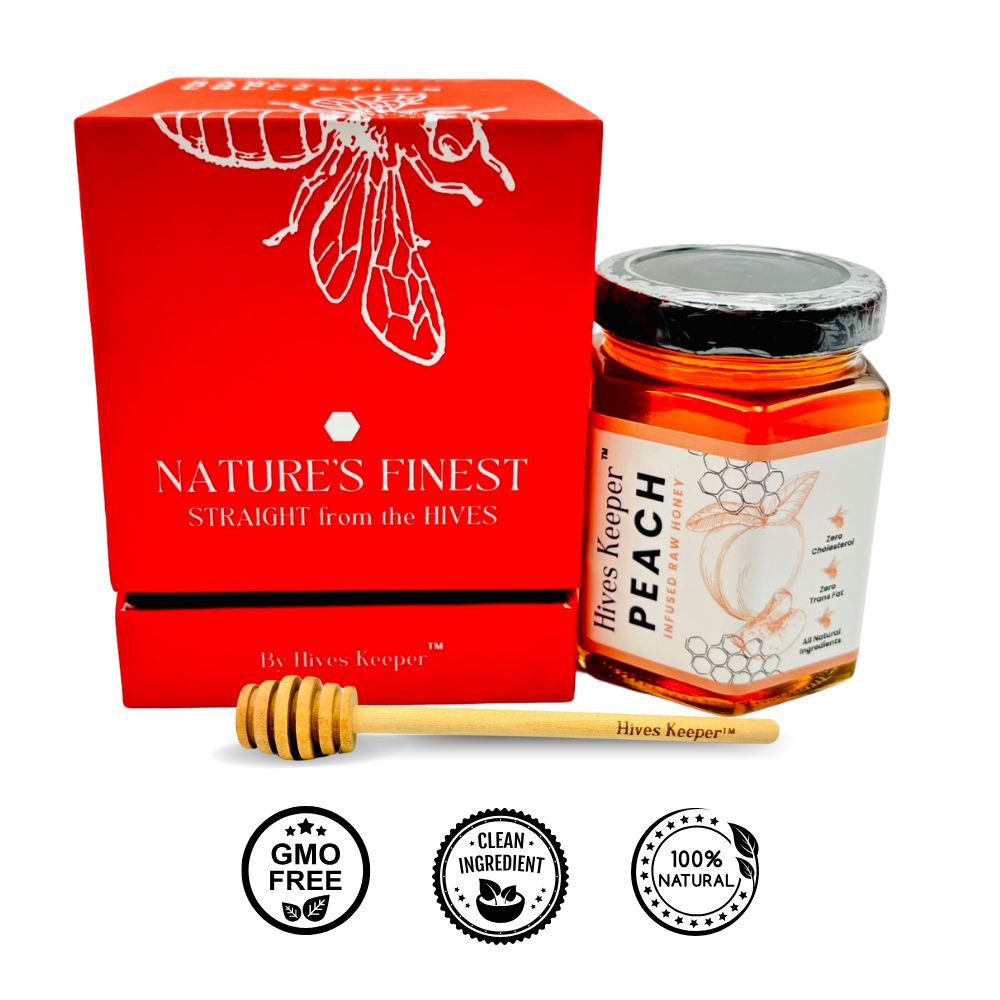 Premium Peach Infused Raw Honey 100% Natural Ingredient