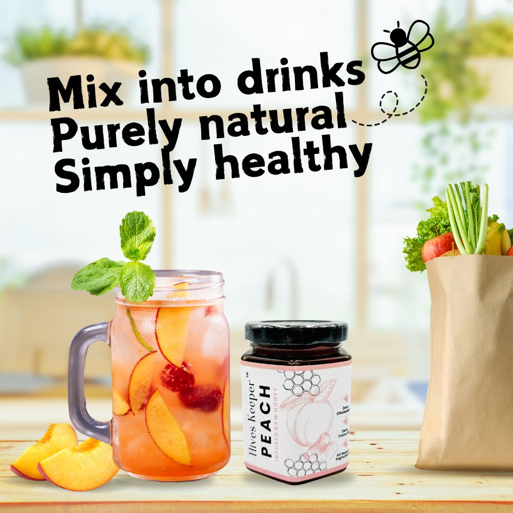 Premium Peach Infused Raw Honey 100% Natural Ingredient