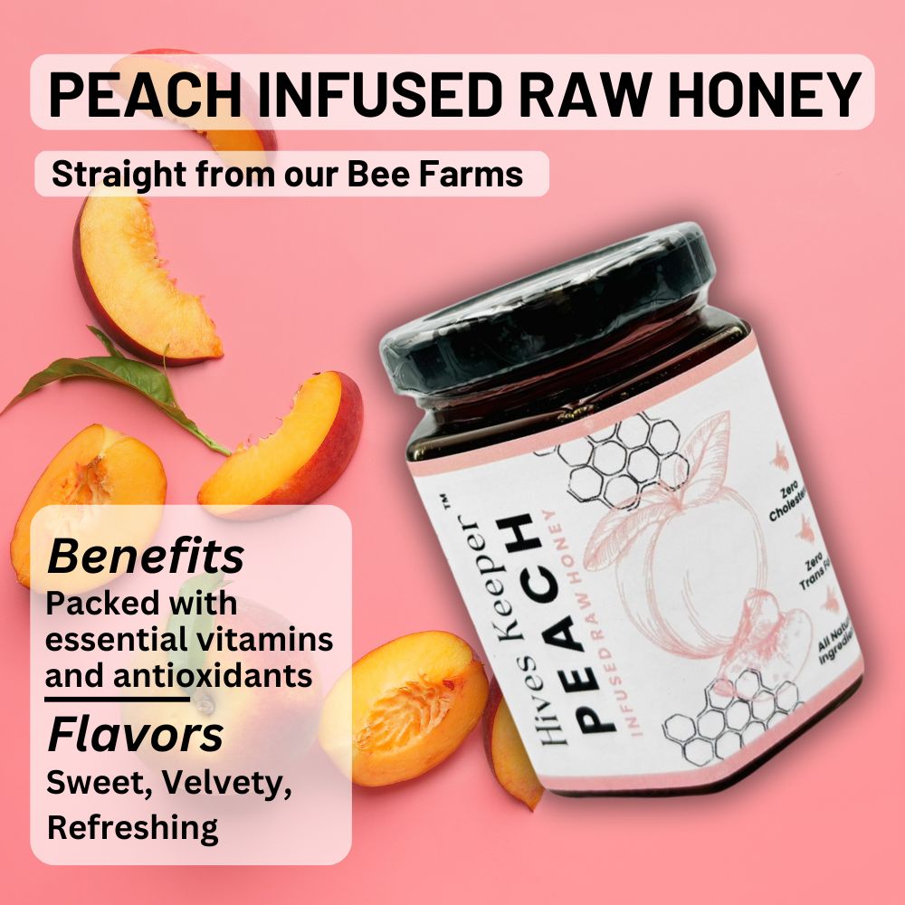 Premium Peach Infused Raw Honey 100% Natural Ingredient