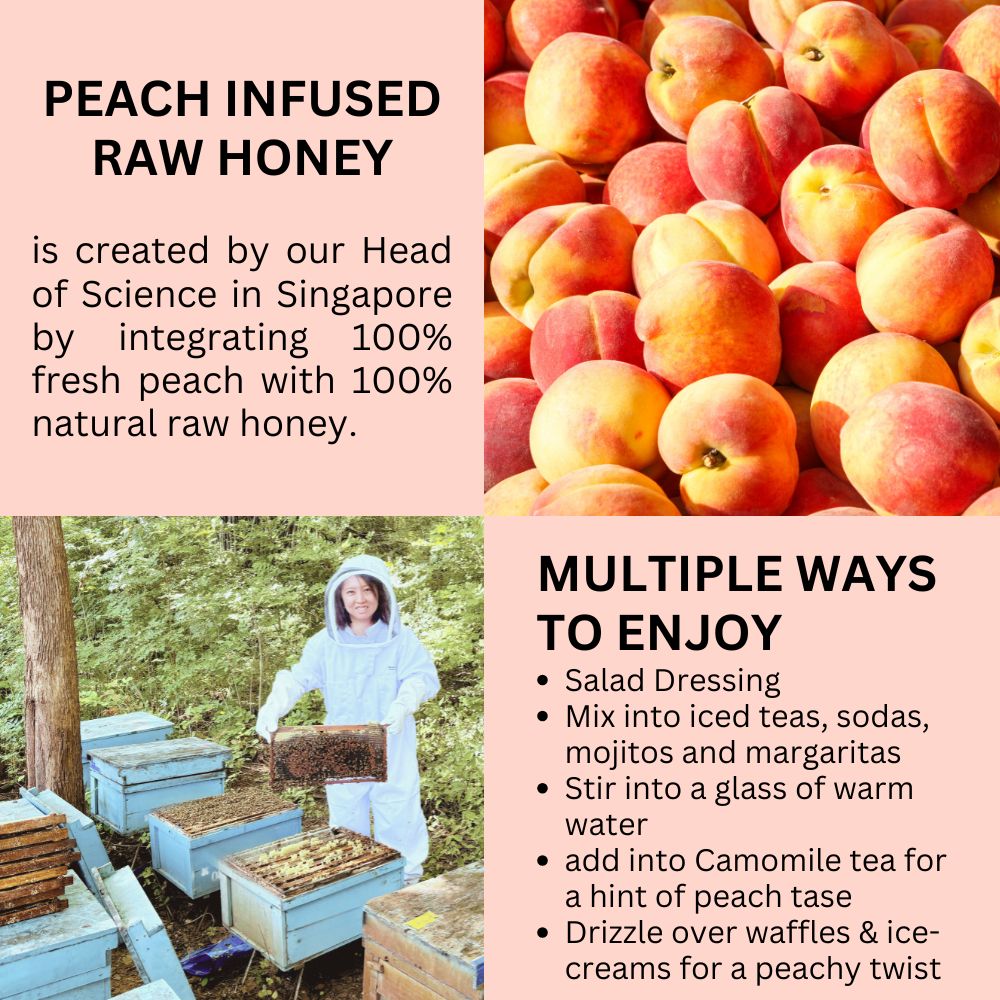 Premium Peach Infused Raw Honey 100% Natural Ingredient