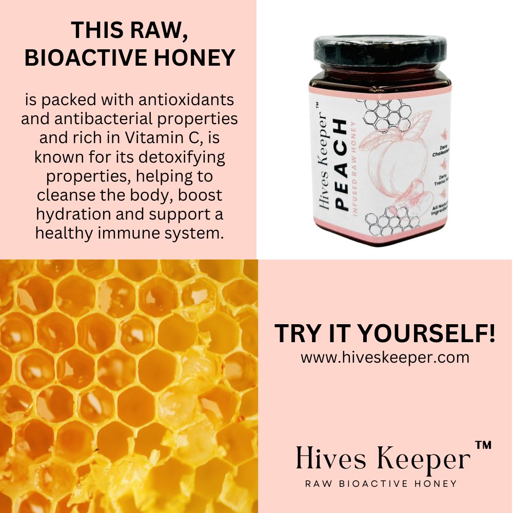 Premium Peach Infused Raw Honey 100% Natural Ingredient