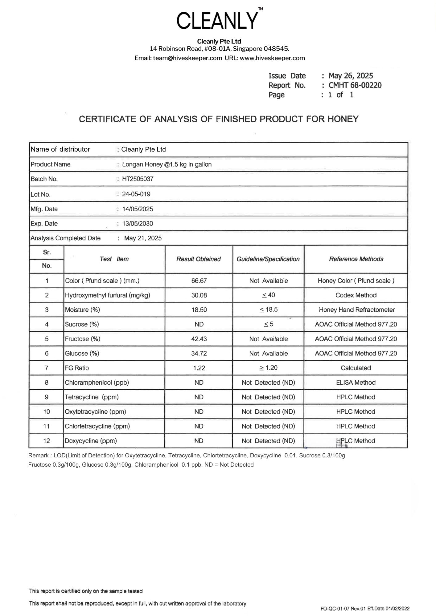 Premium Pure Longan Honey 1.5kg